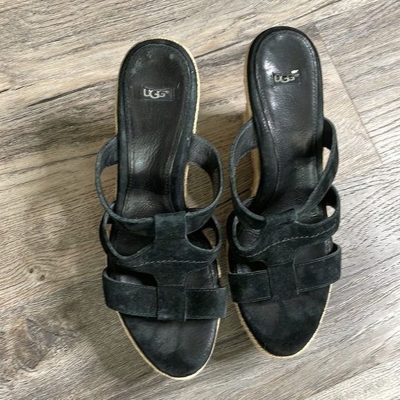 UGG Women’s Tawnie Black Suede Espadrille Platform Wedge Sandal, size 9 - Picture 4 of 9